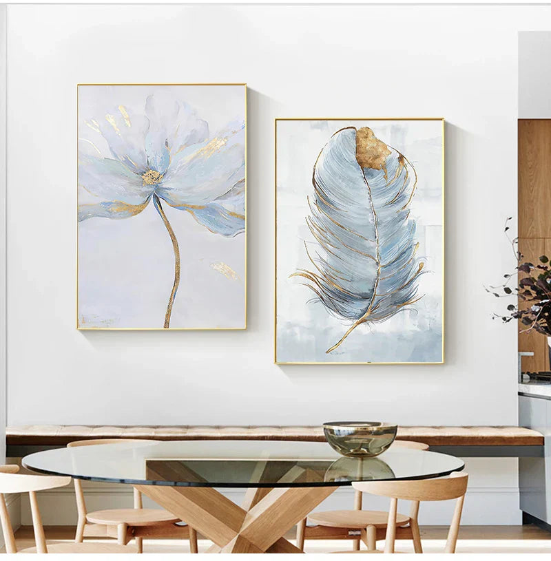 Enkel blå blomster veggkunst fine kunsttrykk på lerret moderne abstrakte botaniske bilder for stue soverom moderne interiør | Skanto