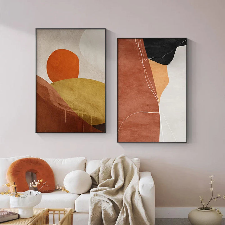Iøynefallende fargepaletter Moderne abstrakt veggkunst Fin kunst lerretsutskrifter Midtpunkt bilder for urban leilighet Stue kunst for moderne bolig | Skanto
