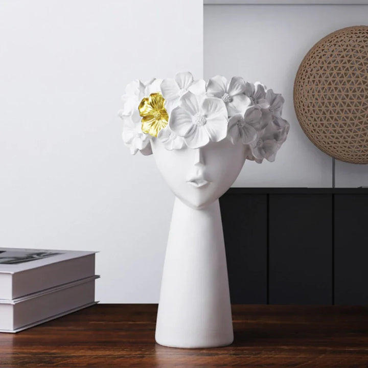 Skanto | Nordisk Jente Hode Blomst Harpiks Vase Statue Blomst Blomster Vaser for Kontor Skrivbord Tørkede Blomster Ornamenter Dekor Beholder