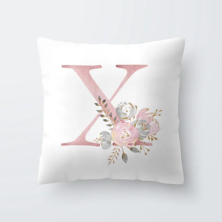 Rosa Gylden Blomsterbokstav Putevar 45x45cm Putevar For Stue Sofa Kastepute Polyester Bomull Firkantede Putekover | Skanto