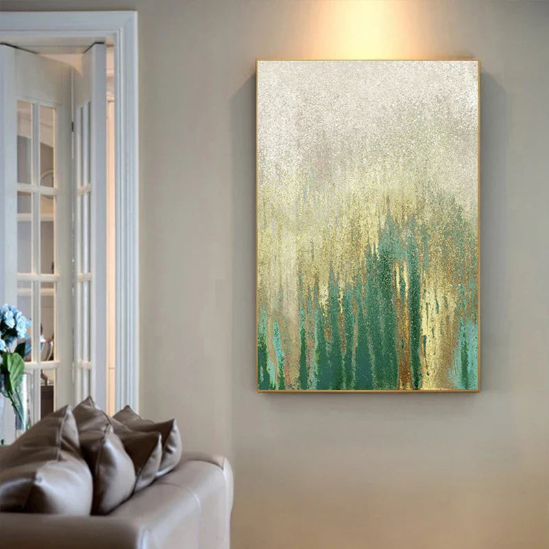 Grønn Beige Gylden Abstrakt Veggkunst Fine Art Lerretsutskrifter Bilder For Moderne Leilighet Stue Spisestue Kunst Dekor | Skanto