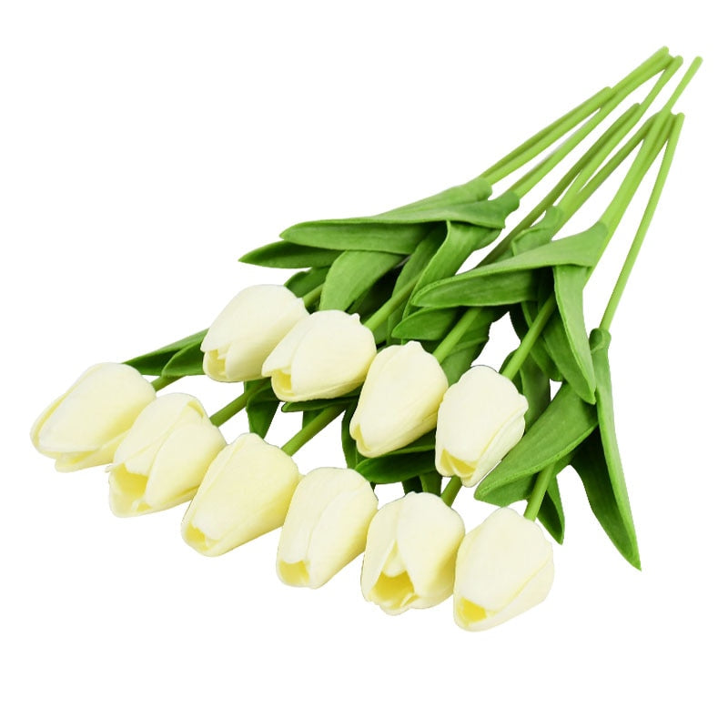 Skanto | Kunstig Blomsterbukett med Tulipaner, Dekorasjon (10 Stykker)