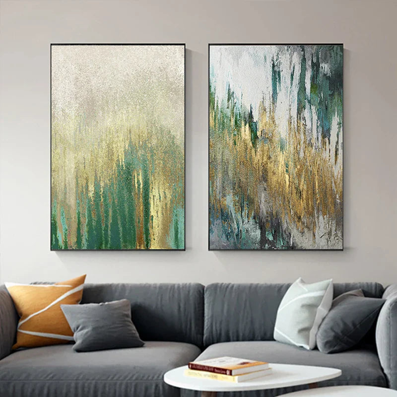 Grønn Beige Gylden Abstrakt Veggkunst Fine Art Lerretsutskrifter Bilder For Moderne Leilighet Stue Spisestue Kunst Dekor | Skanto