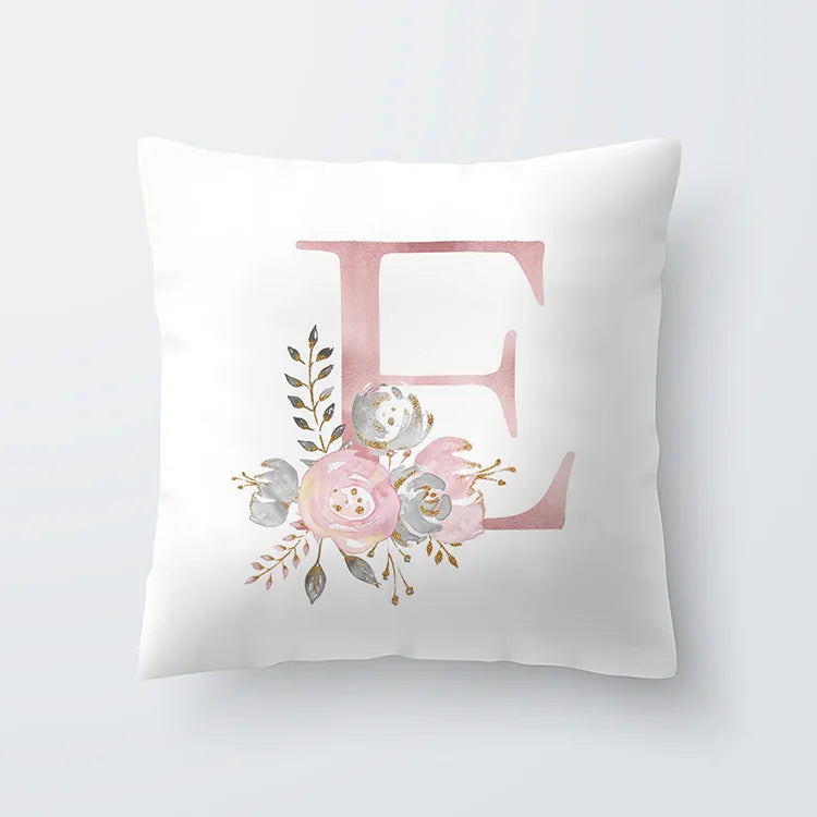 Rosa Gylden Blomsterbokstav Putevar 45x45cm Putevar For Stue Sofa Kastepute Polyester Bomull Firkantede Putekover | Skanto