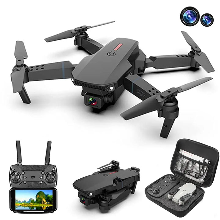Skanto- E88 Pro Drone 4k HD Dobbel Kamera RC VR 3D Lang Batterilevetid Flygebane FPV Mini Drone