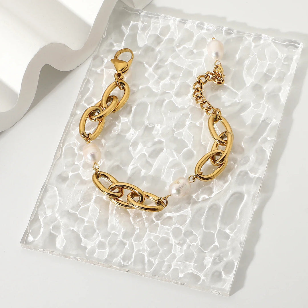 Skanto | 18k Chunky Paperclip Perle Aktsentert Armbånd