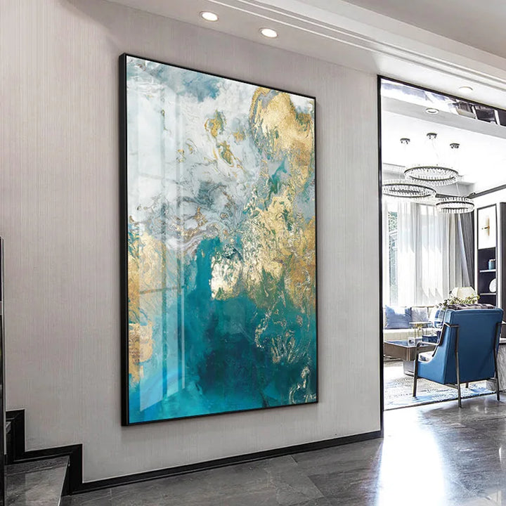 Abstrakt Aqua Blå Grønn Jade Gylden Flytende Marmor Trykk Veggkunst Fine Art Lerret Utskrifter Bilder For Luksus Stue Kunst Dekor | Skanto