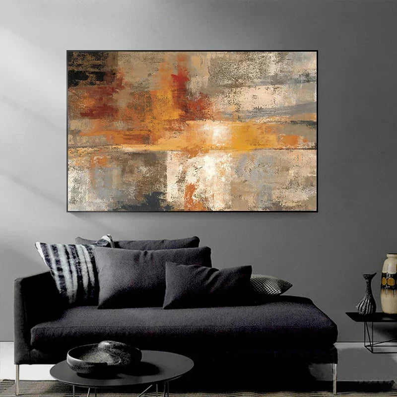 Stort Format Abstrakt Veggkunst Fine Art Lerretsutskrifter Beige Grå Oransje Nøytral Farge Moderne Veggdekor Bilde For Moderne Stueinnredning | Skanto