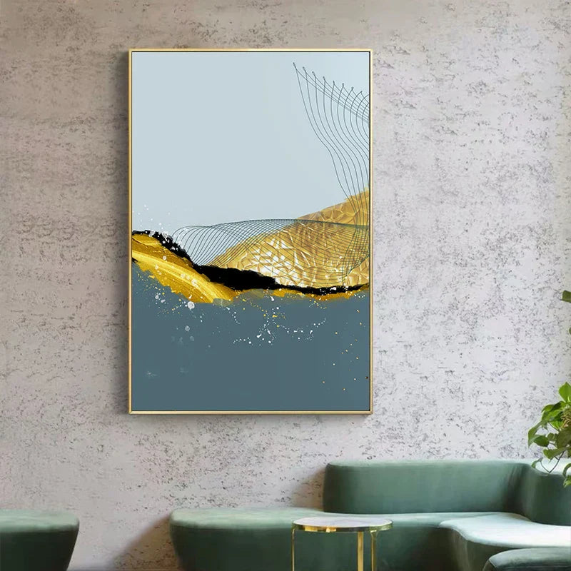 Blå Gylden Minimalistisk Veggkunst Fin Kunst Lærredstrykk Skandinaviske Abstrakte Bilder For Moderne Leilighet Stue Hjemmekontor Dekor | Skanto