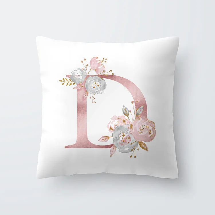 Rosa Gylden Blomsterbokstav Putevar 45x45cm Putevar For Stue Sofa Kastepute Polyester Bomull Firkantede Putekover | Skanto
