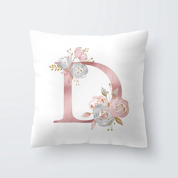 Rosa Gylden Blomsterbokstav Putevar 45x45cm Putevar For Stue Sofa Kastepute Polyester Bomull Firkantede Putekover | Skanto