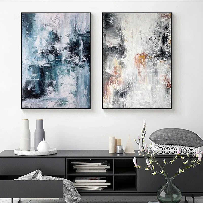 Blå Grå Moderne Abstrakt Veggkunst Fine Art Lerretstrykk Plakater Bilder For Stue Hjemmekontor Kunst Dekor | Skanto