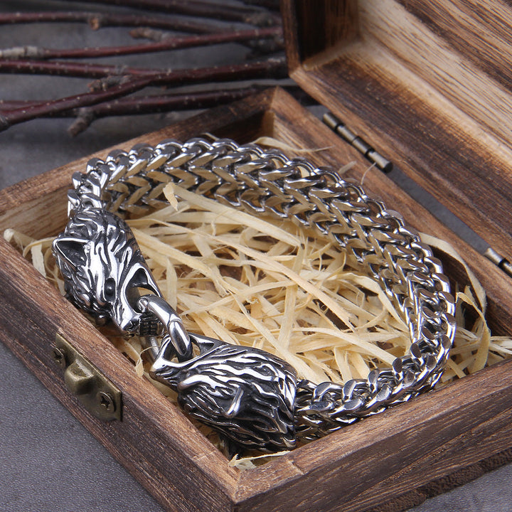 Skanto | Sølv Viking Armbånd "WolfBand" – Håndlaget med Fenrir Motiv
