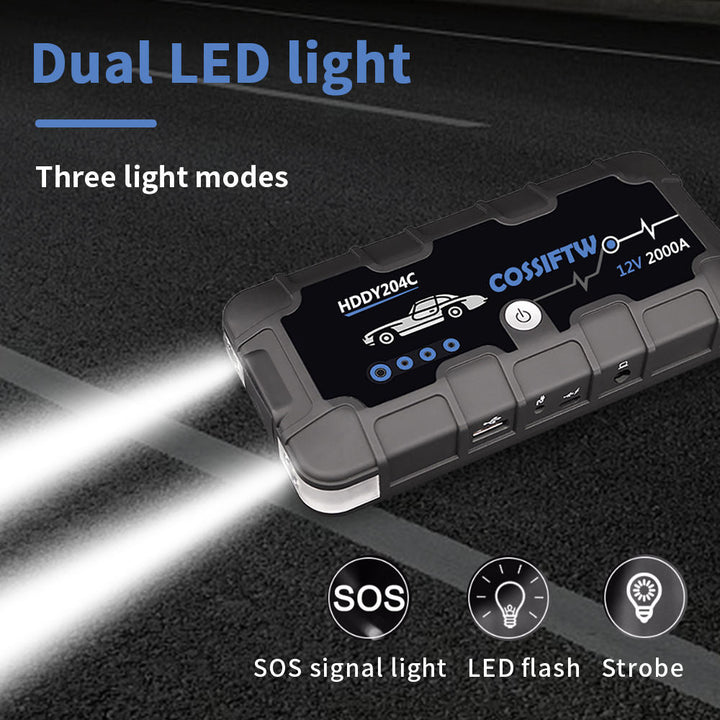 Skanto | 2000A UltraSafe 12V Bilstart – Bærbar Batteribooster med USB-lader og LED-lommelykt – Opptil 6.0L bensin / 3.0L dieselmotorer
