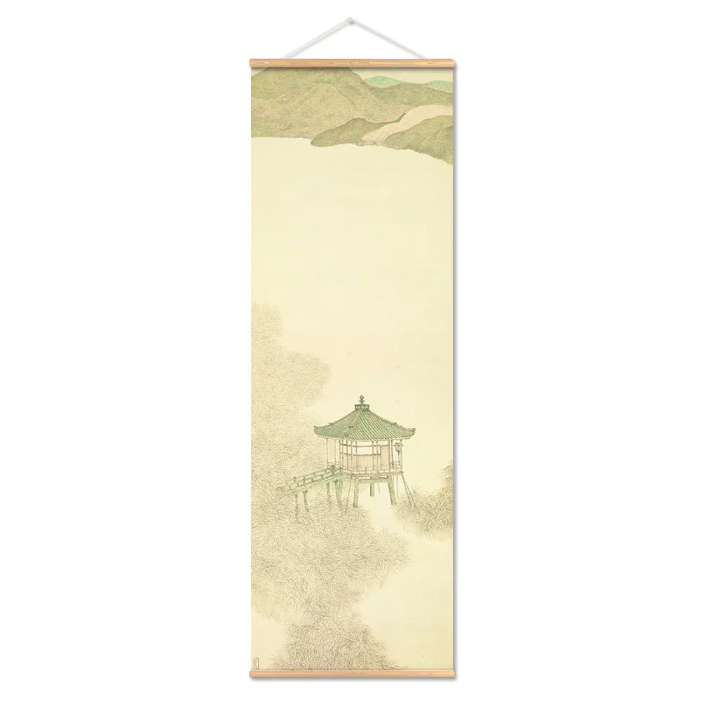 Japansk Ou-Mi Ukiyoe Rulleskriftsutskrift Poster Landskap Veggkunst Bilder Stue Vintage Maleri Bondegård Innredning