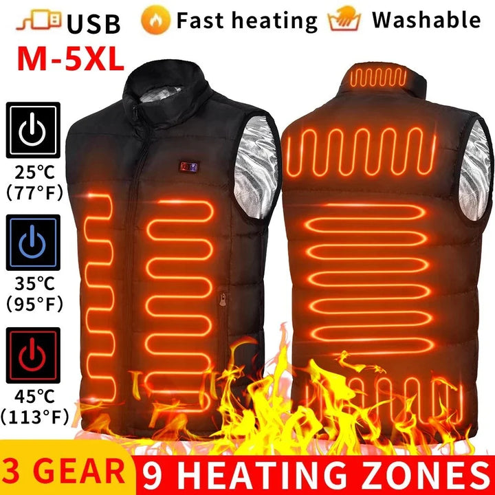 Skanto | Oppvarmet jakke med 9 varmezoner | USB varmejakke for kvinner og menn | Grafen varme teknologi for utendørs, camping og sport | ThermoVenture