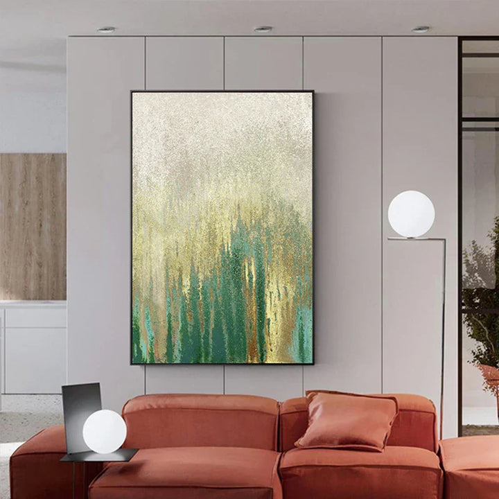 Grønn Beige Gylden Abstrakt Veggkunst Fine Art Lerretsutskrifter Bilder For Moderne Leilighet Stue Spisestue Kunst Dekor | Skanto