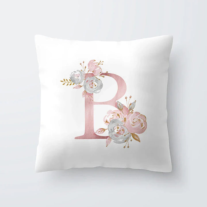 Rosa Gylden Blomsterbokstav Putevar 45x45cm Putevar For Stue Sofa Kastepute Polyester Bomull Firkantede Putekover | Skanto
