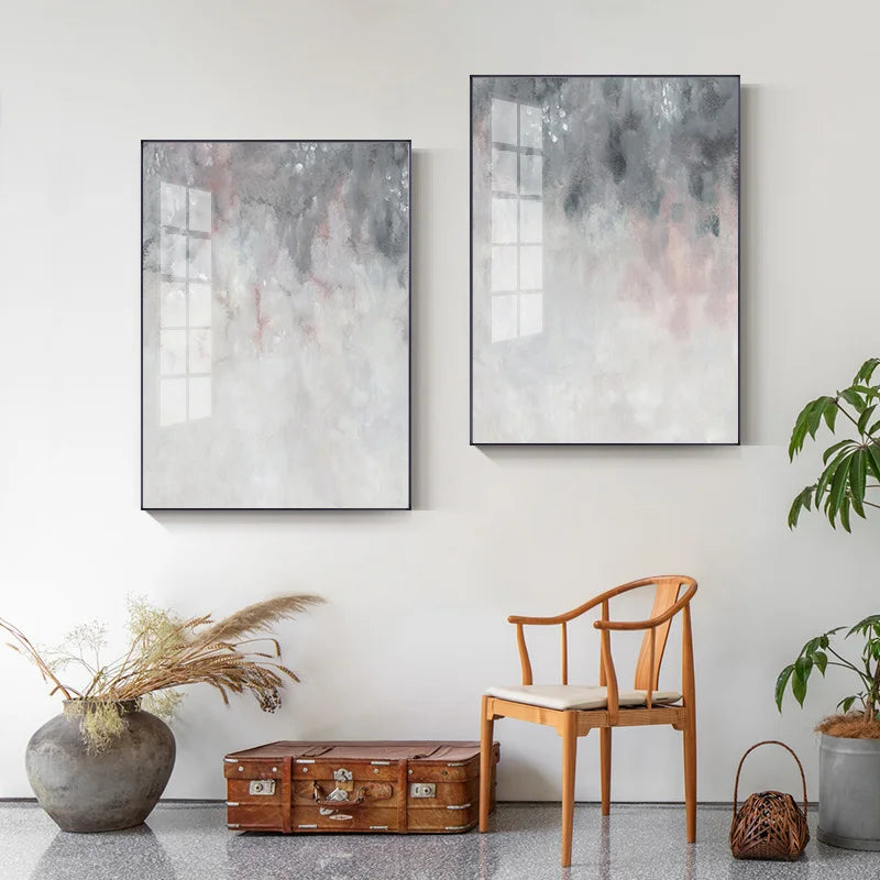 Abstrakte nyanser av rosa grå minimalistisk veggkunst fine art lerret utskrifter bilder for moderne leilighet stue kunstdekor | Skanto
