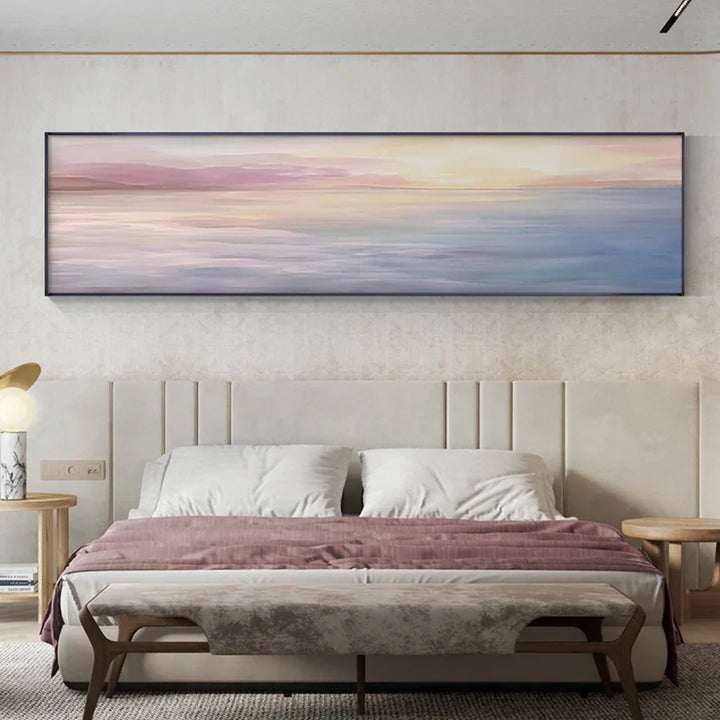 Pastellblå Rosa Lilla Abstrakt Landskap Veggkunst Fine Art Lerretstrykk Bredformatbilde Til Soverommet Over Sengen Eller Over Sofaen | Skanto