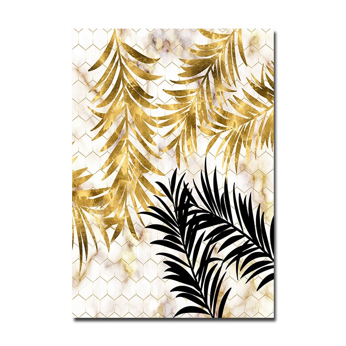 Nordic Tropical Gold Leaves Abstract Wall Art Posters Fine Art Canvas Prints Pictures For Modern Apartment Stue Dekor | Skanto