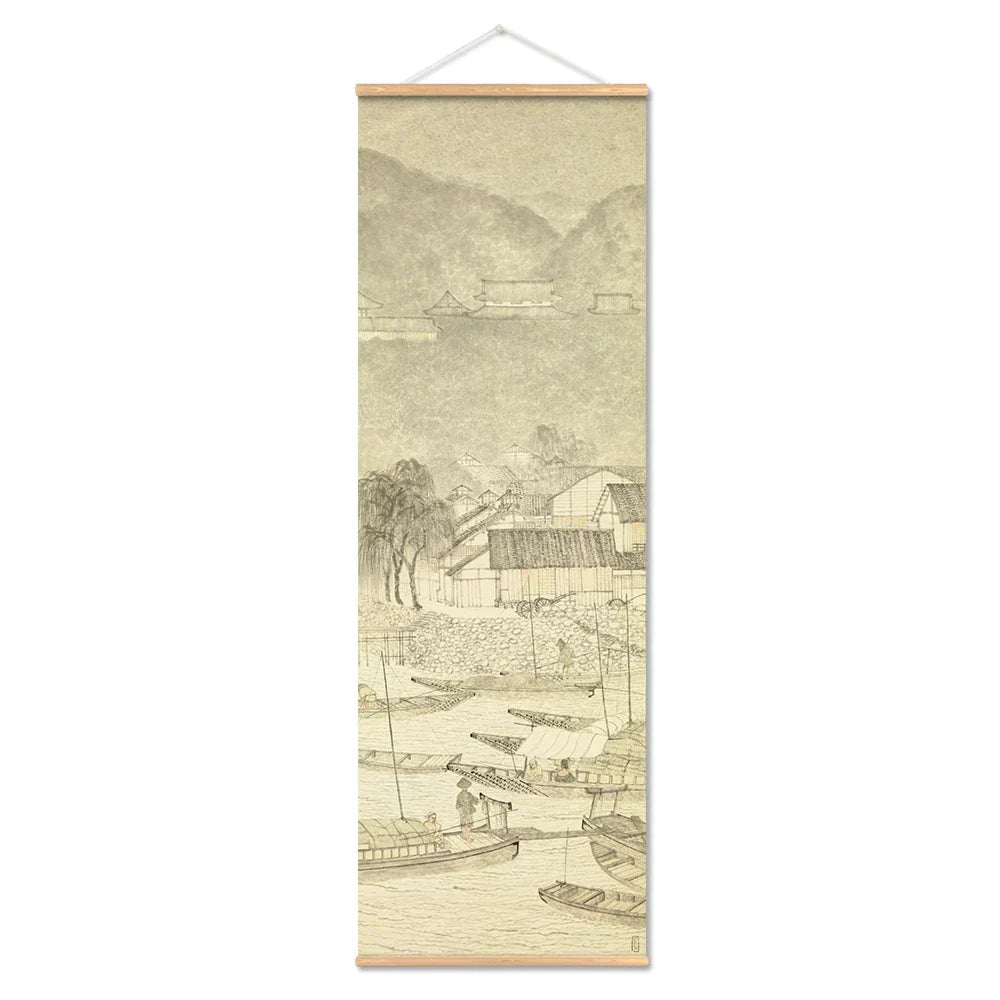 Japansk Ou-Mi Ukiyoe Rulleskriftsutskrift Poster Landskap Veggkunst Bilder Stue Vintage Maleri Bondegård Innredning