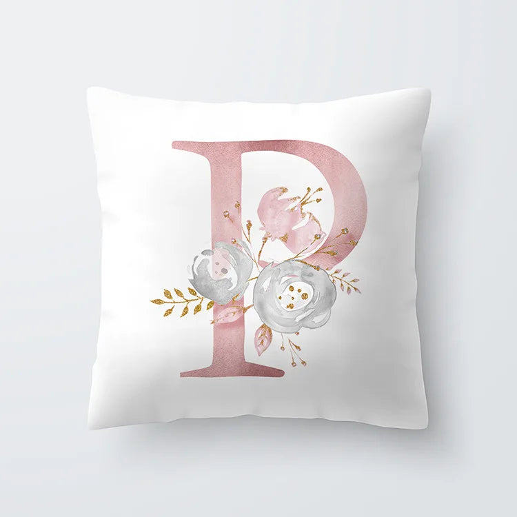 Rosa Gylden Blomsterbokstav Putevar 45x45cm Putevar For Stue Sofa Kastepute Polyester Bomull Firkantede Putekover | Skanto