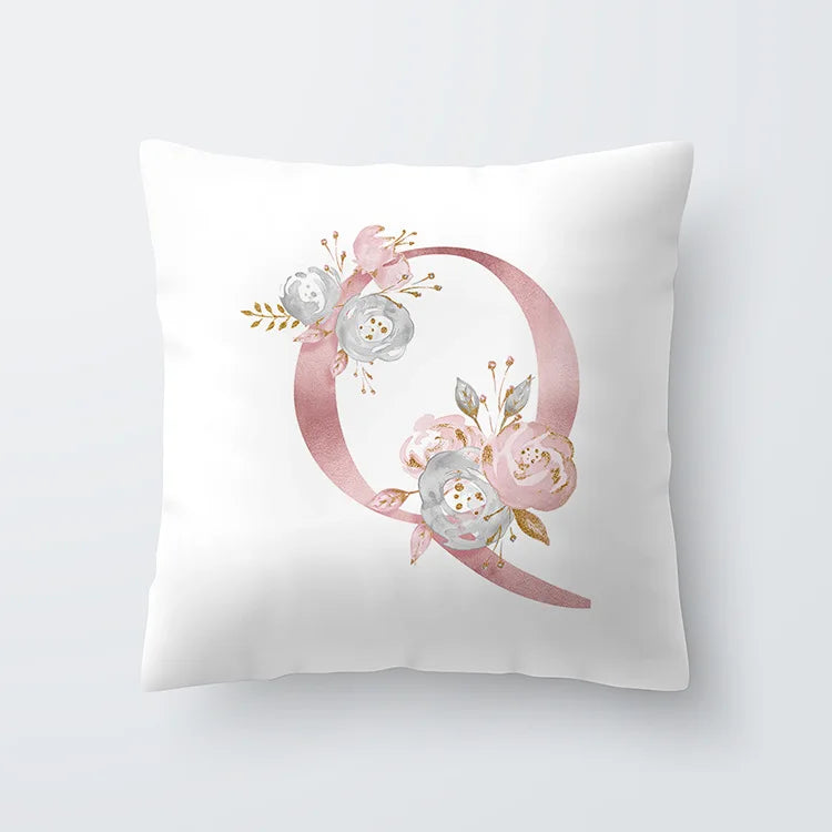 Rosa Gylden Blomsterbokstav Putevar 45x45cm Putevar For Stue Sofa Kastepute Polyester Bomull Firkantede Putekover | Skanto