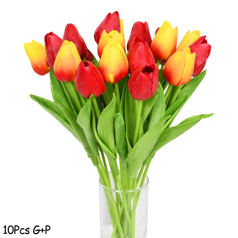 Skanto | Kunstig Blomsterbukett med Tulipaner, Dekorasjon (10 Stykker)