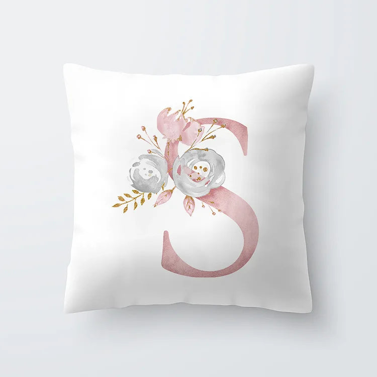 Rosa Gylden Blomsterbokstav Putevar 45x45cm Putevar For Stue Sofa Kastepute Polyester Bomull Firkantede Putekover | Skanto