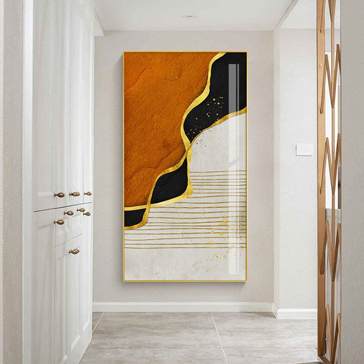 Abstrakt Gylden Regn Vertikalt Format Veggkunst Fine Art Lerretstrykk Bilder For Inngangshall Resepsjon Stue Kunst Dekor | Skanto