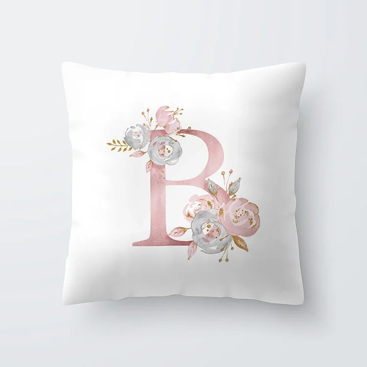 Rosa Gylden Blomsterbokstav Putevar 45x45cm Putevar For Stue Sofa Kastepute Polyester Bomull Firkantede Putekover | Skanto