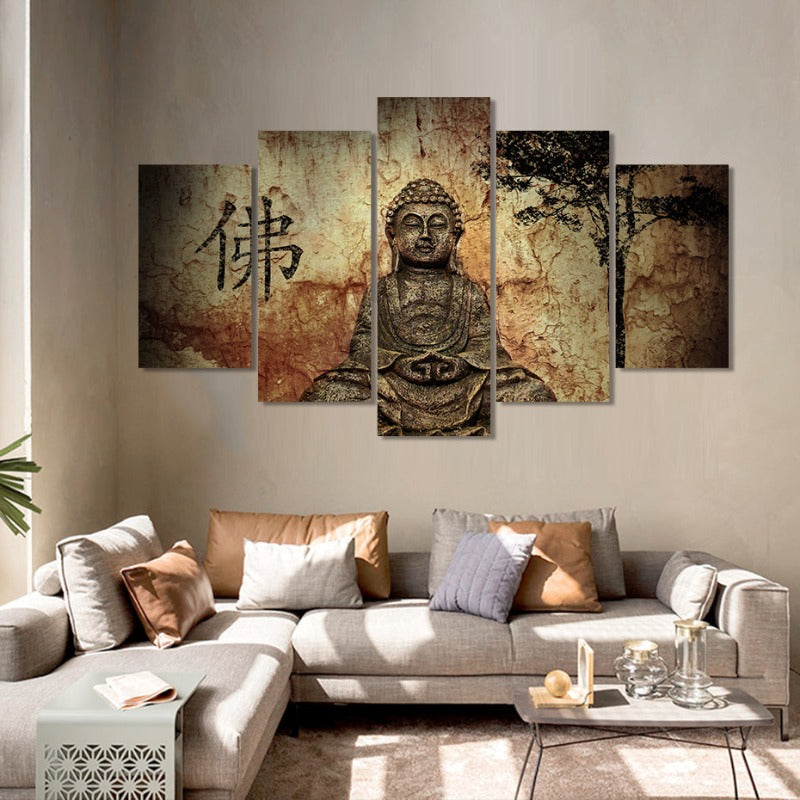 5 Styk Abstrakt Vintage Lord Buddha - Lerret Veggkunst Maleri | Skanto