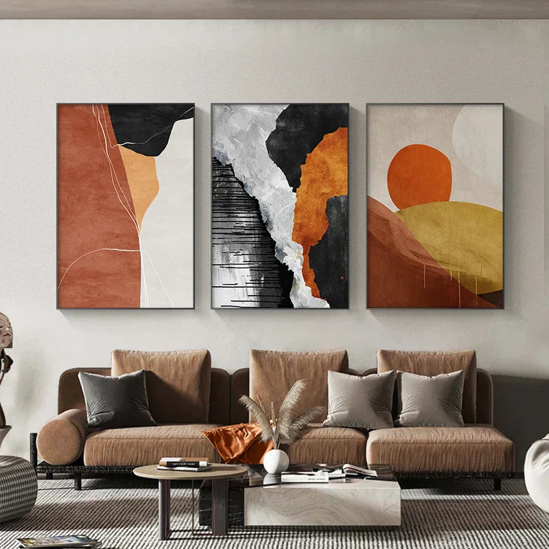 Iøynefallende fargepaletter Moderne abstrakt veggkunst Fin kunst lerretsutskrifter Midtpunkt bilder for urban leilighet Stue kunst for moderne bolig | Skanto