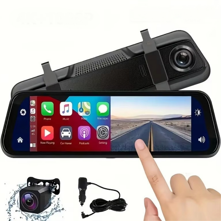 Skanto | VisionMirror Pro – Ultra HD Speil Dash Cam med Trådløs CarPlay & Android Auto