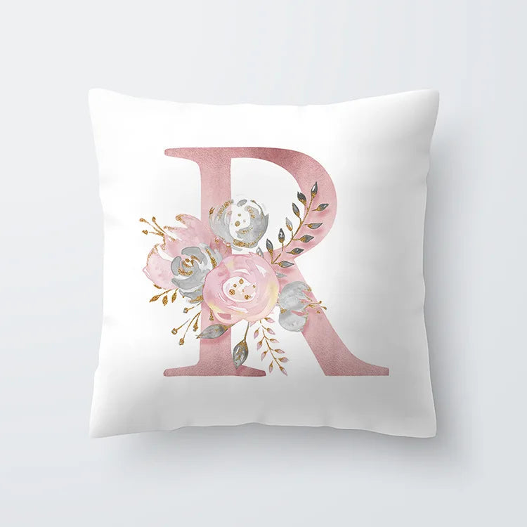 Rosa Gylden Blomsterbokstav Putevar 45x45cm Putevar For Stue Sofa Kastepute Polyester Bomull Firkantede Putekover | Skanto
