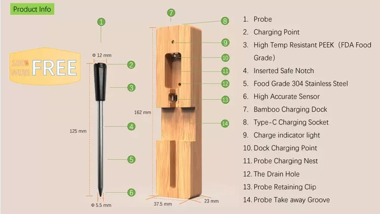 Skanto | MeatIQ Digital Kjøtt Termometer med Trådløs Probe – Perfekt for Presise Matlagings Temperature Hver Gang
