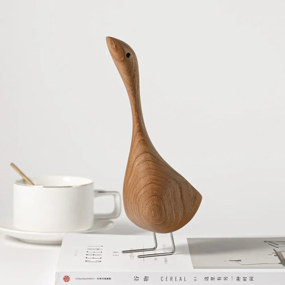 Skanto | Nordiske Tre Gås Figurer Abstrakt Teak Tre Skulptur Kjærleikpar Figurer Naturlige Dyre Ornamenter for Hjemdekorasjon