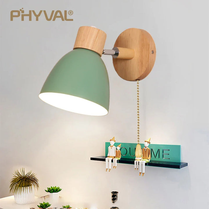 Skanto | LumoNord Macaron Vegglampe | Tre & Metall | 90° Svingbart Lyskildehode | Skandinavisk Design | E27 Sokkel (uten pære)