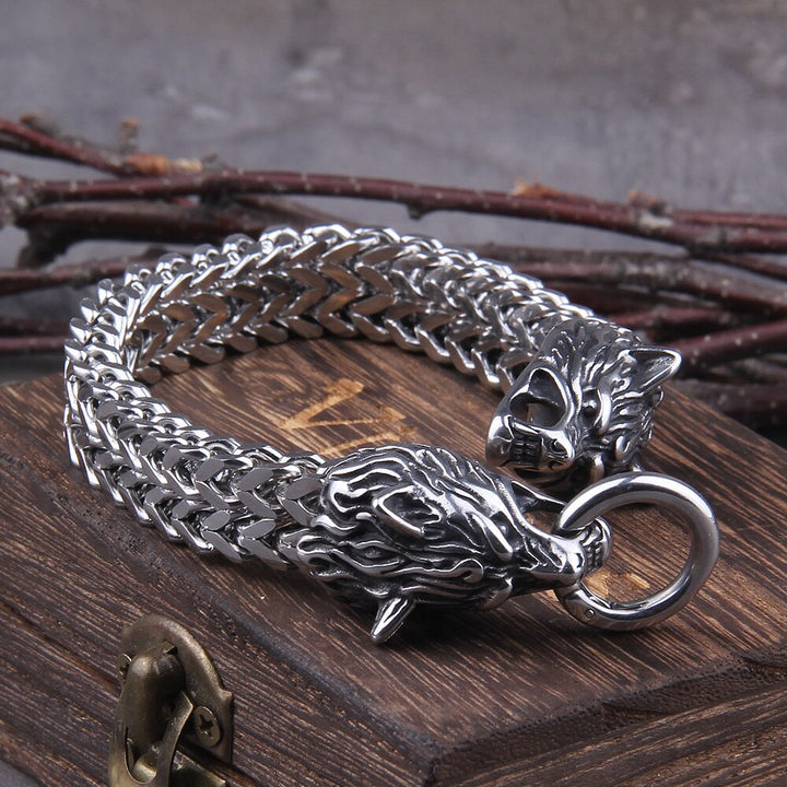 Skanto | Sølv Viking Armbånd "WolfBand" – Håndlaget med Fenrir Motiv