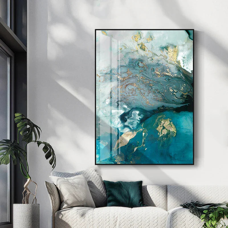 Abstrakt Aqua Blå Grønn Jade Gylden Flytende Marmor Trykk Veggkunst Fine Art Lerret Utskrifter Bilder For Luksus Stue Kunst Dekor | Skanto