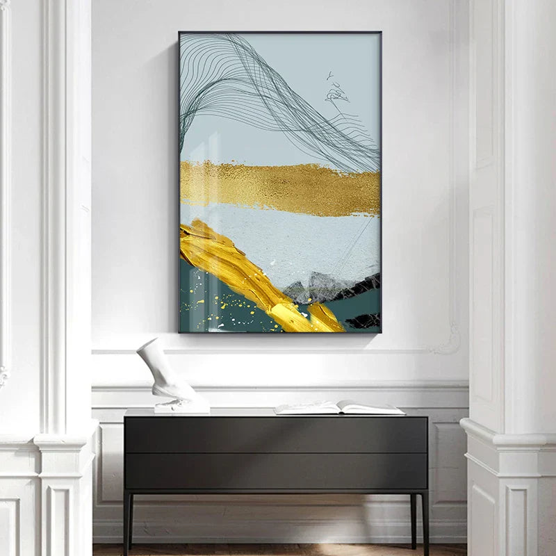 Blå Gylden Minimalistisk Veggkunst Fin Kunst Lærredstrykk Skandinaviske Abstrakte Bilder For Moderne Leilighet Stue Hjemmekontor Dekor | Skanto