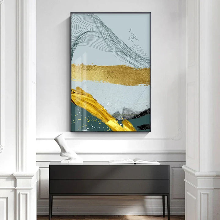 Blå Gylden Minimalistisk Veggkunst Fin Kunst Lærredstrykk Skandinaviske Abstrakte Bilder For Moderne Leilighet Stue Hjemmekontor Dekor | Skanto