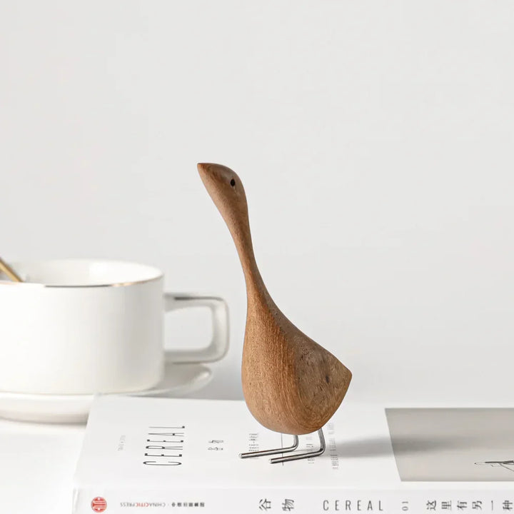 Skanto | Nordiske Tre Gås Figurer Abstrakt Teak Tre Skulptur Kjærleikpar Figurer Naturlige Dyre Ornamenter for Hjemdekorasjon
