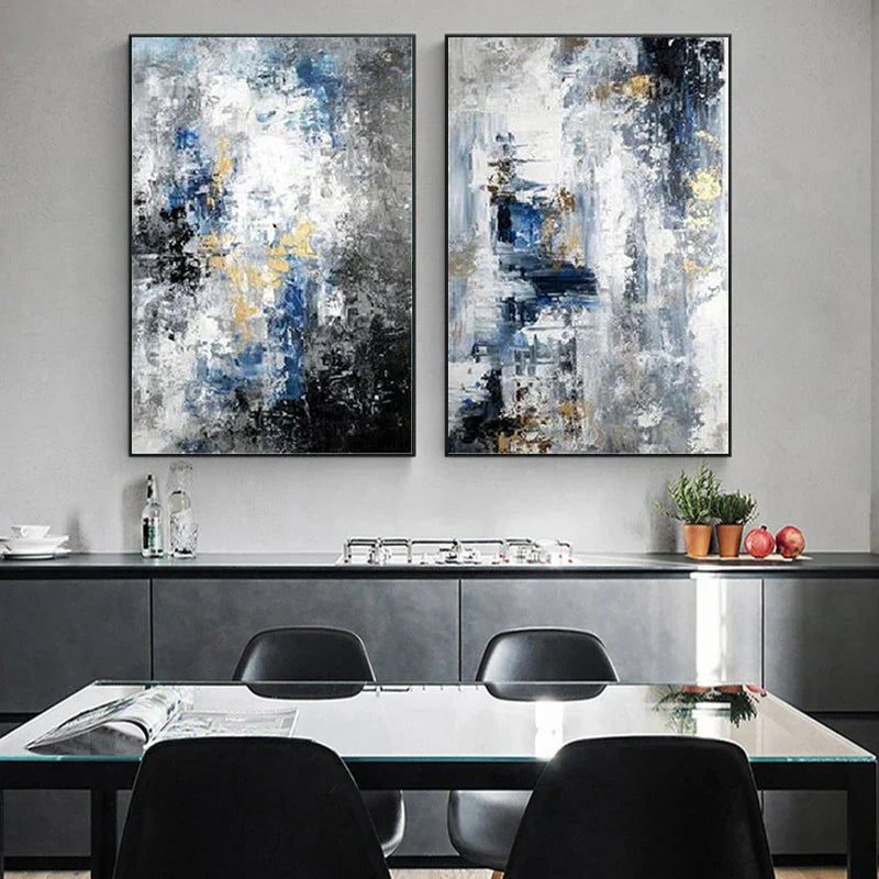 Blå Grå Moderne Abstrakt Veggkunst Fine Art Lerretstrykk Plakater Bilder For Stue Hjemmekontor Kunst Dekor | Skanto
