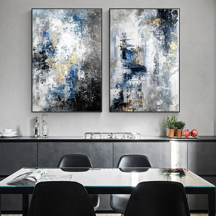 Blå Grå Moderne Abstrakt Veggkunst Fine Art Lerretstrykk Plakater Bilder For Stue Hjemmekontor Kunst Dekor | Skanto