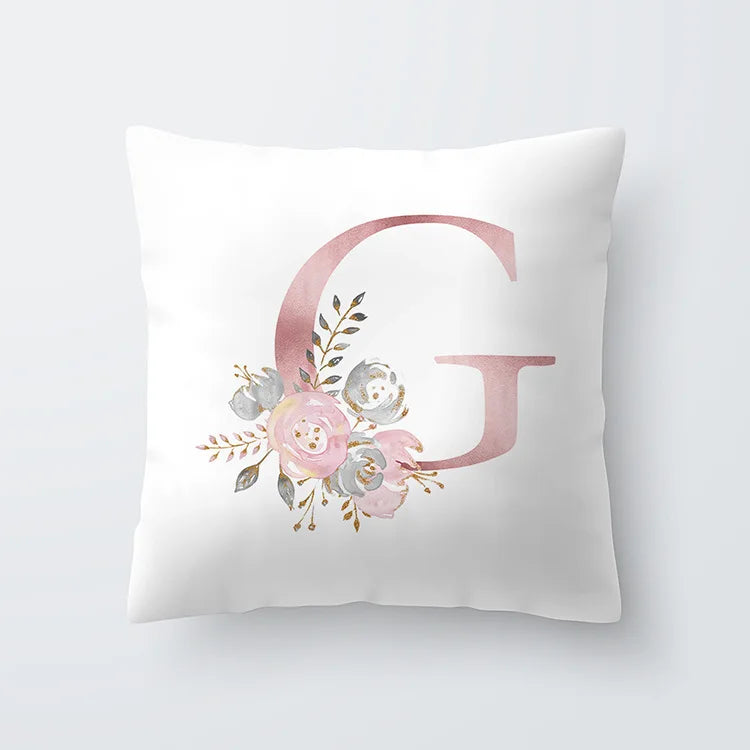 Rosa Gylden Blomsterbokstav Putevar 45x45cm Putevar For Stue Sofa Kastepute Polyester Bomull Firkantede Putekover | Skanto