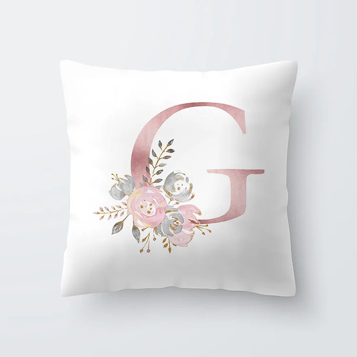 Rosa Gylden Blomsterbokstav Putevar 45x45cm Putevar For Stue Sofa Kastepute Polyester Bomull Firkantede Putekover | Skanto