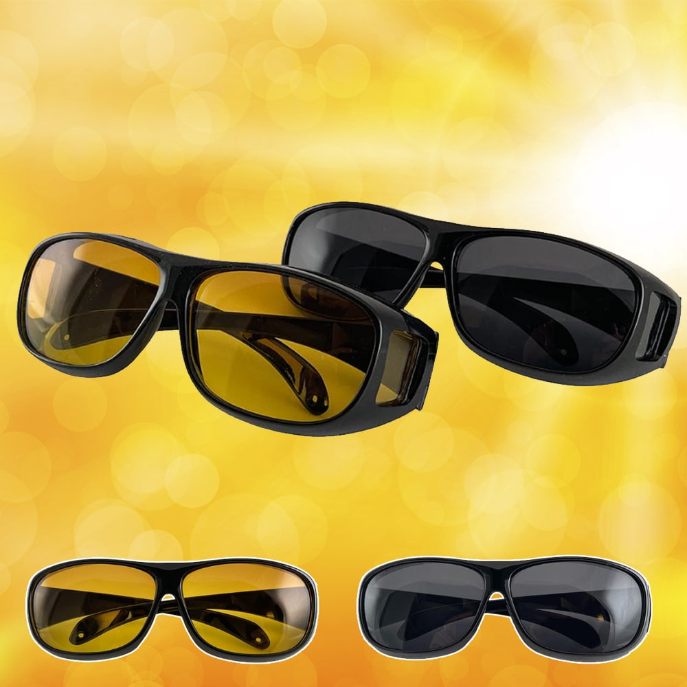 HD-Vision Briller - 2 stk Dag + Natt polariserte briller (perfekte som bil-, sports-, nattkjøring- & UV-solbriller) | Skanto