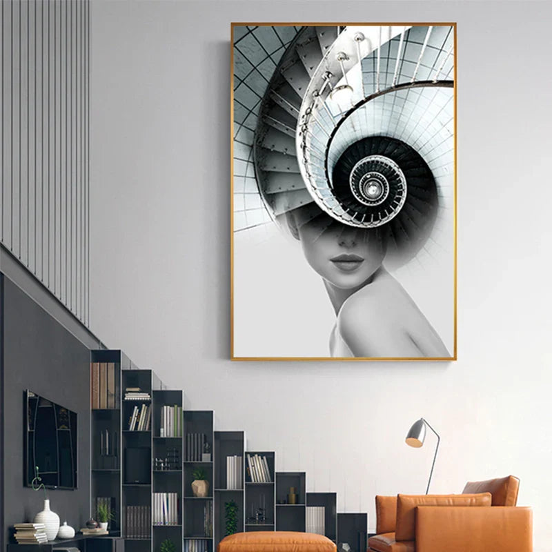Abstract Fashion Arkitektonisk Motekunst Veggkunst Fine Art Lerretstrykk Bilder For Moderne Leilighet Stue Hjemmekontor Dekor | Skanto